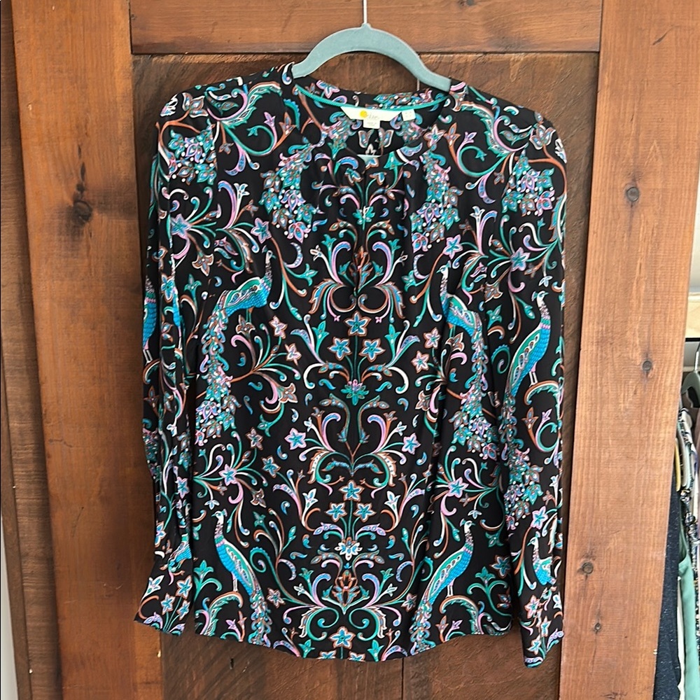 Boden Floral Peacock Patterned Printed Top Blouse